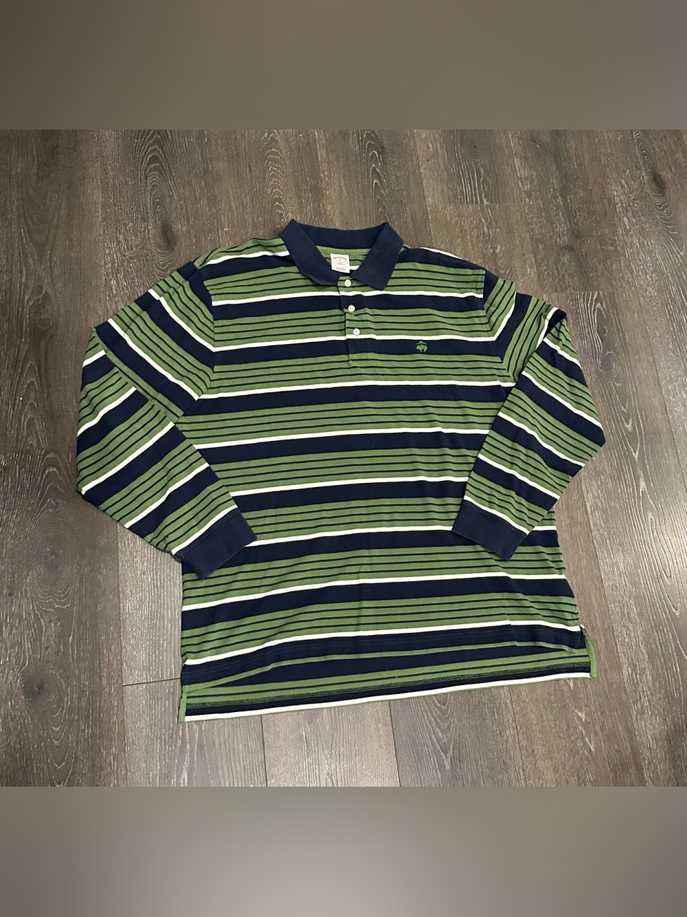 Brooks Brothers Green & Navy Striped Long Sleeve Polo